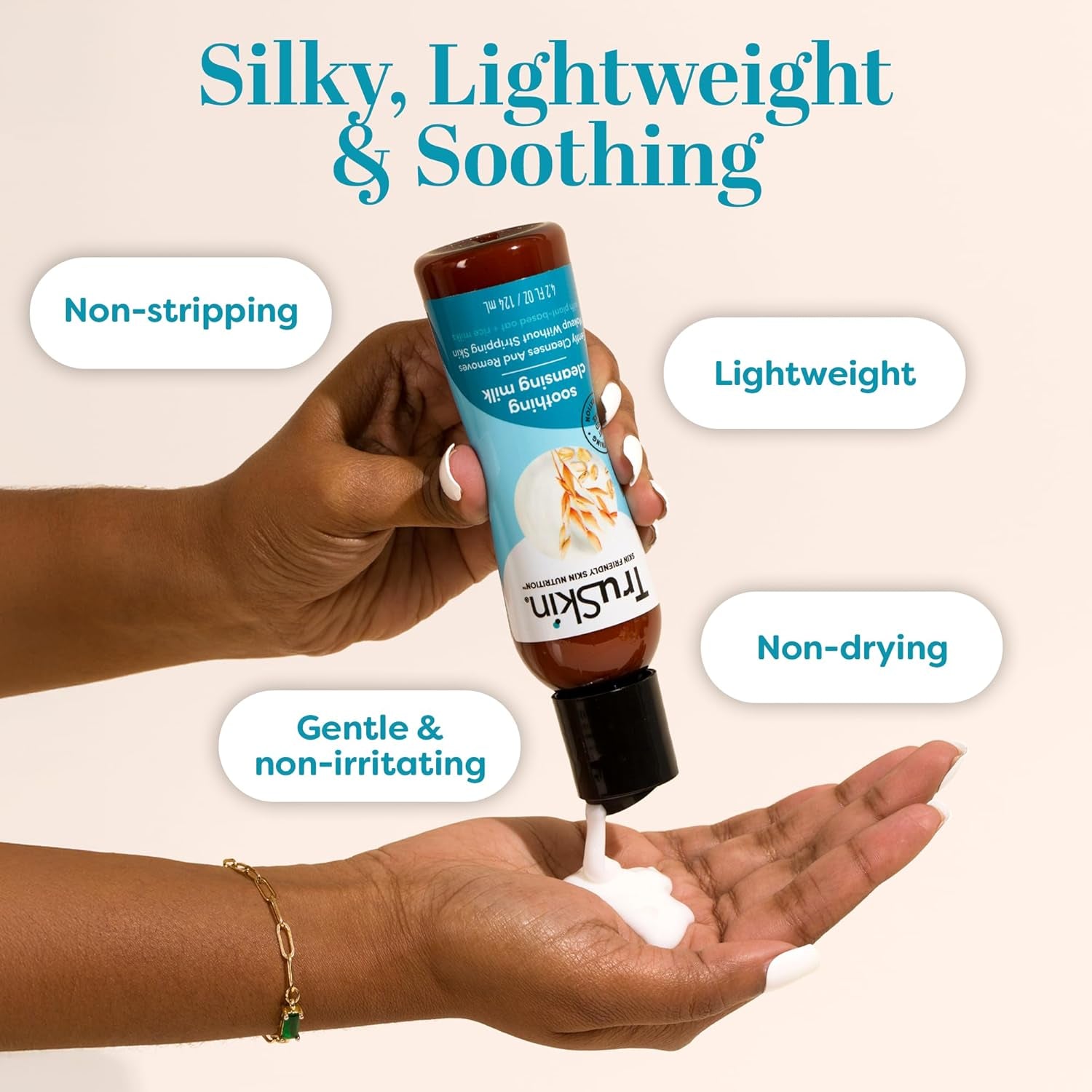 Soothing Cleansing Milk for Face – Gentle Facial Cleanser for Sensitive Skin with Plant-Based Rice & Oat Milk plus Hyaluronic Acid - Gently Removes Make-Up without Stripping Skin, 4.2 Fl Oz