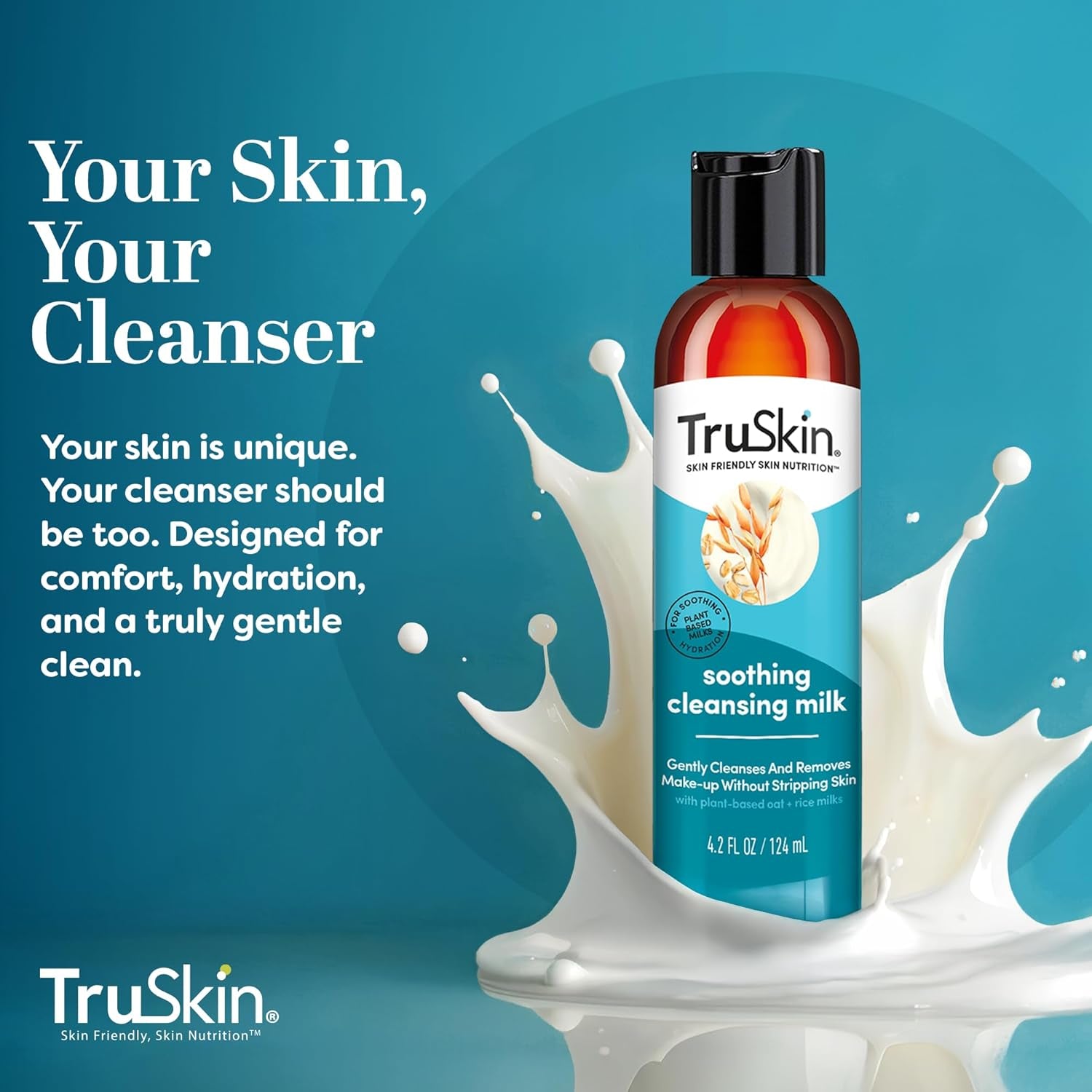 Soothing Cleansing Milk for Face – Gentle Facial Cleanser for Sensitive Skin with Plant-Based Rice & Oat Milk plus Hyaluronic Acid - Gently Removes Make-Up without Stripping Skin, 4.2 Fl Oz