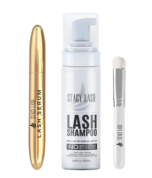 Lash Cleaning & Growth Kit – 100ml Lash Shampoo + Eyelash Growth Serum + Brush | Eye Makeup Remover & Lash Cleanser Set | Boosts Growth, Thickness & Clean Lashes