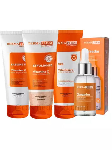 Kit Skincare Vitamina C Dermachem CHARM VITAL – Clareador Anti-Idade com Limpeza e Hidratação Completa